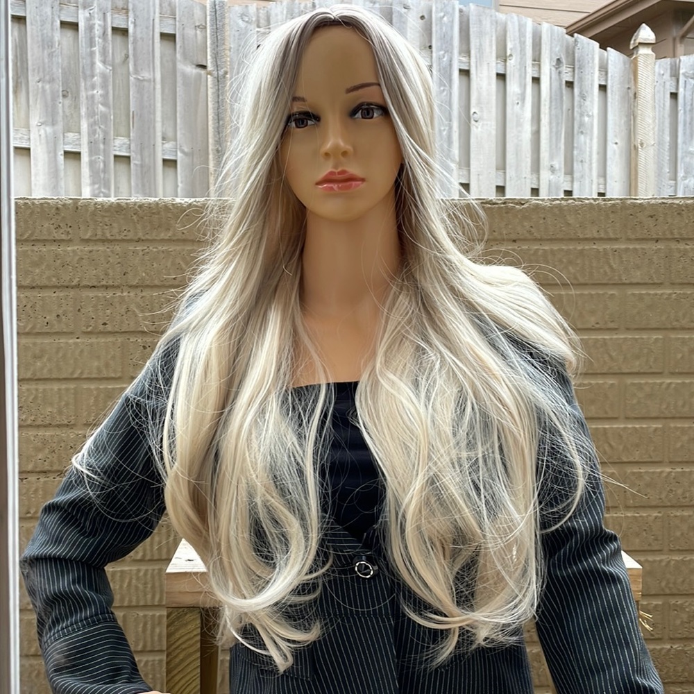 pale ash wig wheat blonde end wave wig long center parting ash blonde ombré 30”